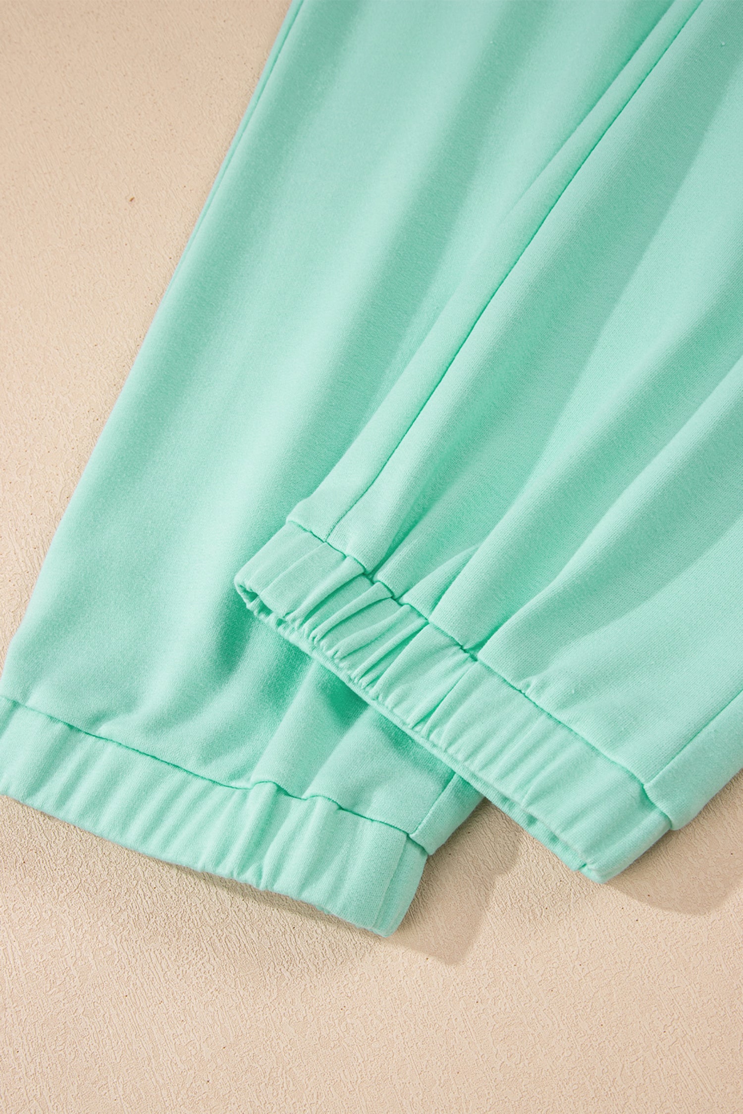 Mint Green Solid Color V Neck Tee Drawstring Pant Set