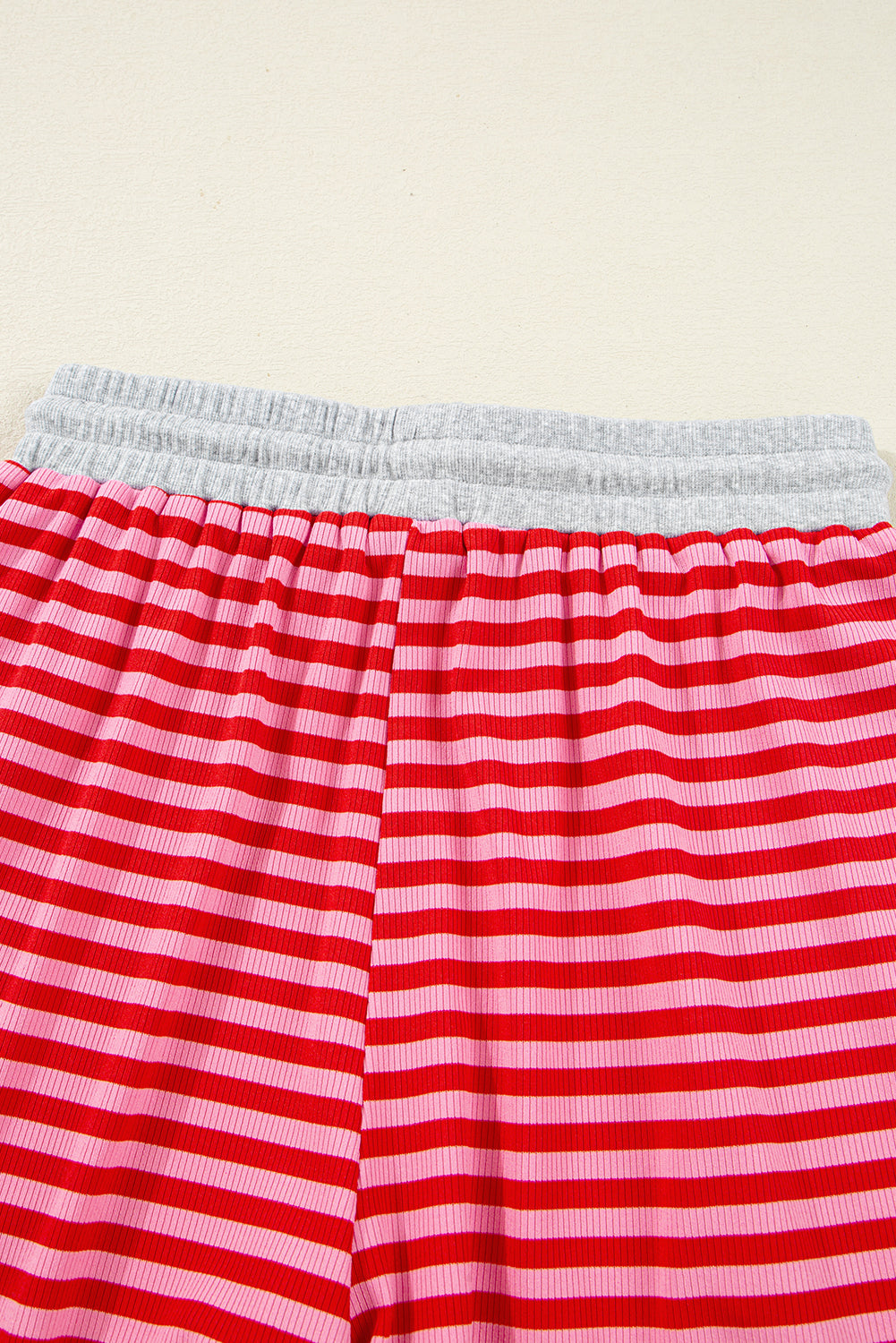 Red Stripe Drop Shoulder Baggy Pullover and Shorts Casual Set