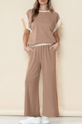 Smoke Gray Color Block Detail Casual Two-piece Set
