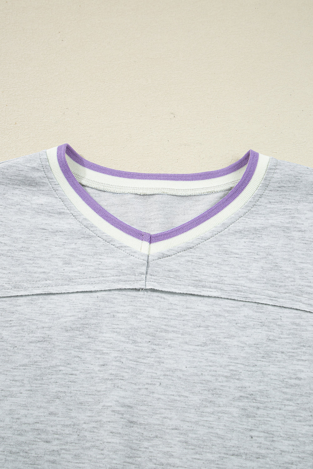 Light Grey Contrast Striped Bands Cropped Pullover and Athletic Short Set