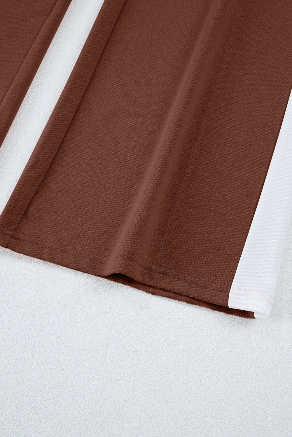 Chestnut Varsity Stripe Patchwork Puff Sleeve Pullover Drawstring Wide Leg Pant Set