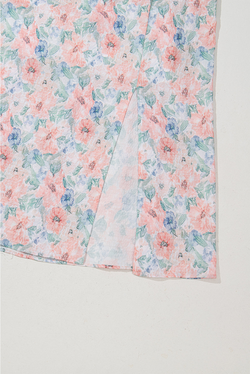 Pink Floral Print Square Neck Backless Long Dress with Slit