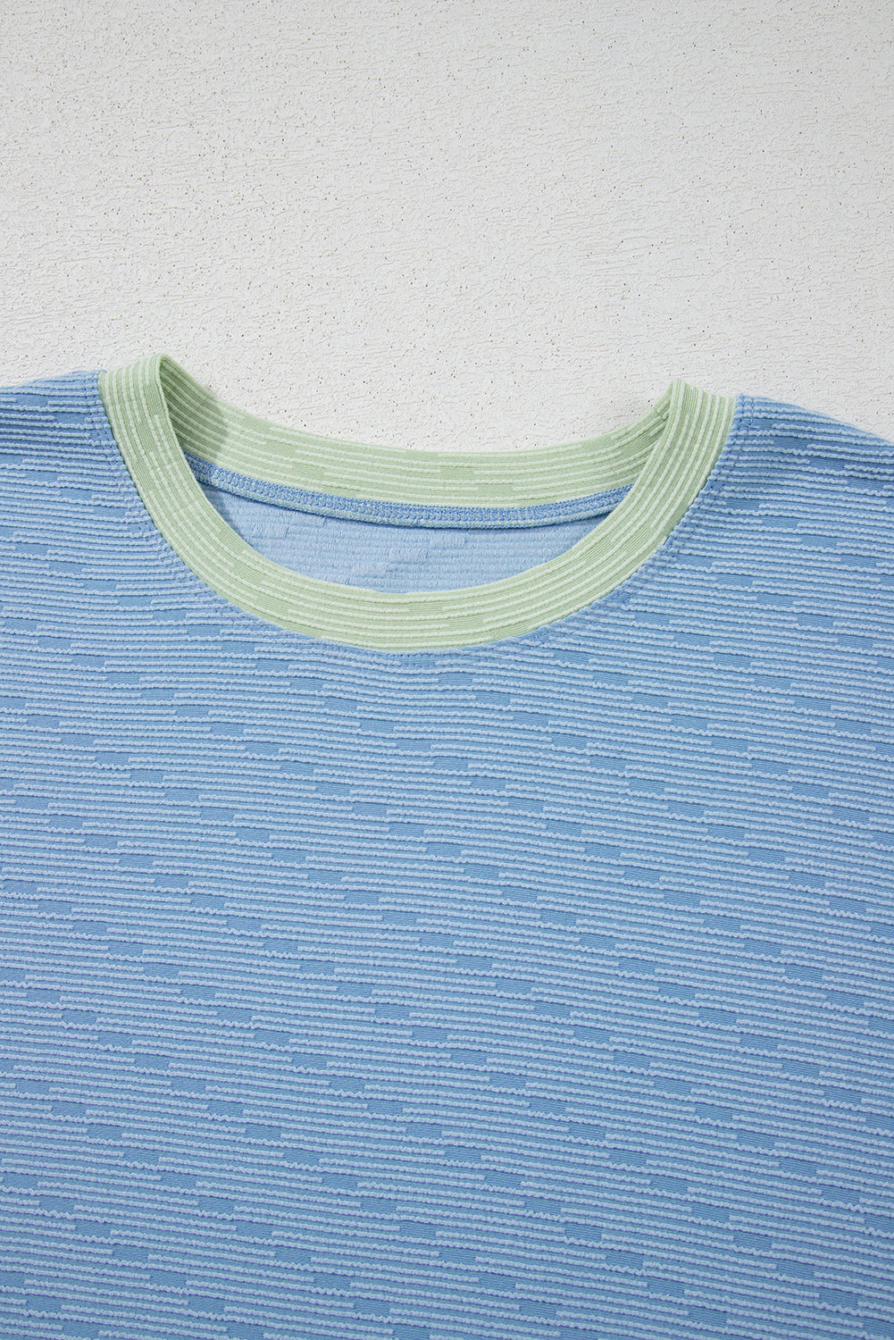 Beau Blue Corded Knit Contrast Trim Round Neck Cap Sleeve 2pcs Short Set