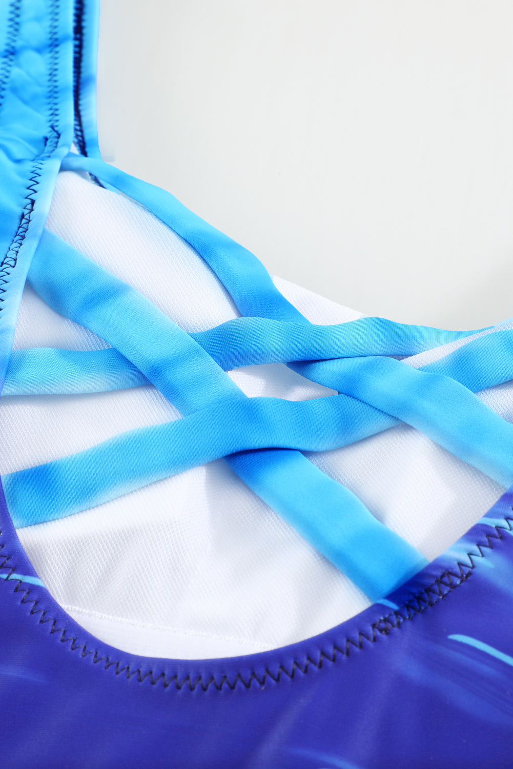 Blue Gradient Criss Cross Back One Piece Swimsuit