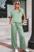 Canton Cuffed Short Sleeve Tee Raw Seam Patch Pocket Drawstring Pants Set