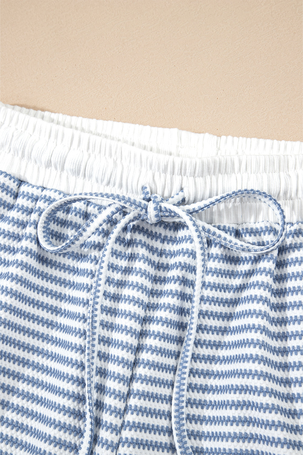 Myosotis Contrast Trim Striped Vest Drawstring Shorts Set