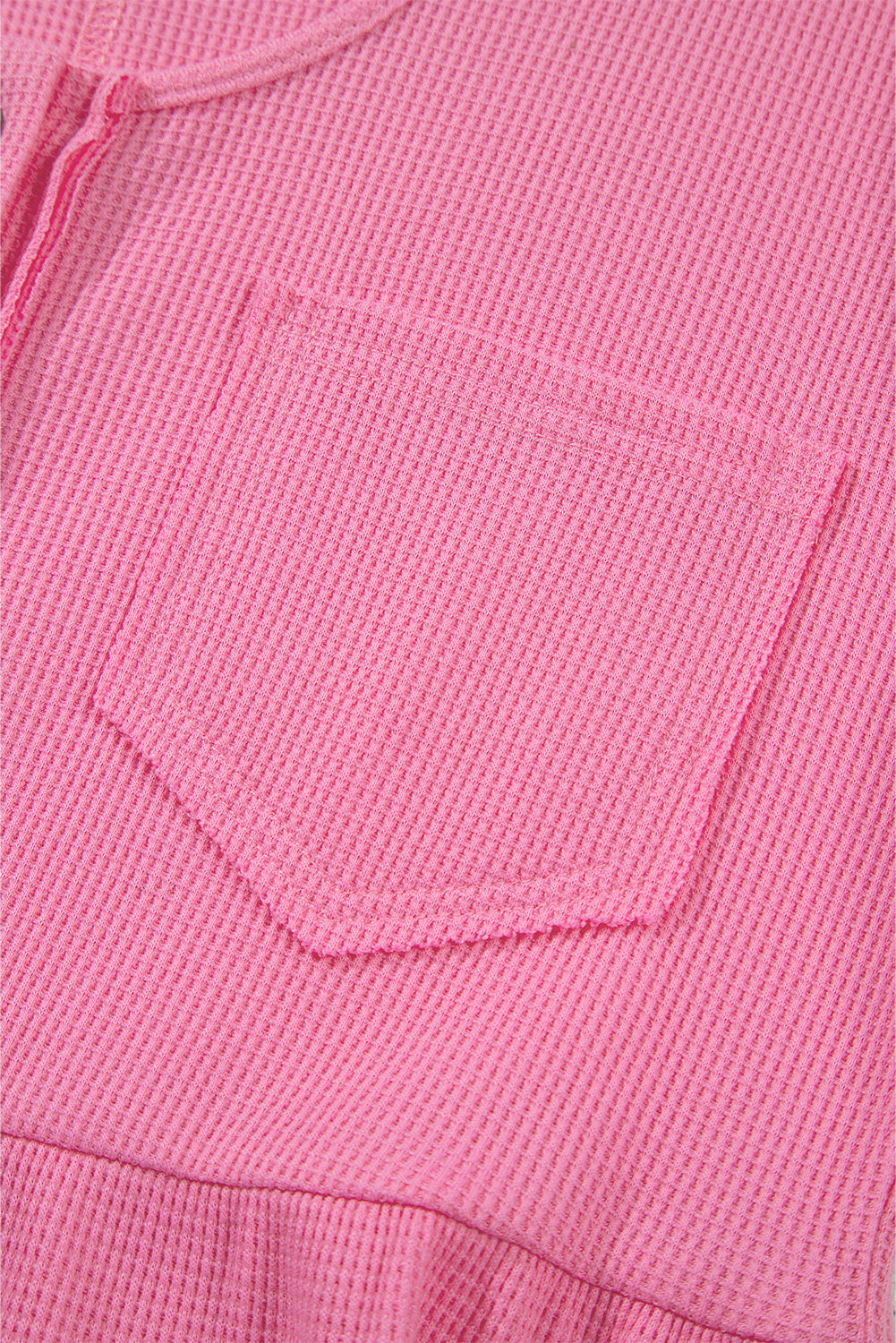 Bright Pink Waffle Textured Button Round Neck A-line Tiered Sleeveless Dress