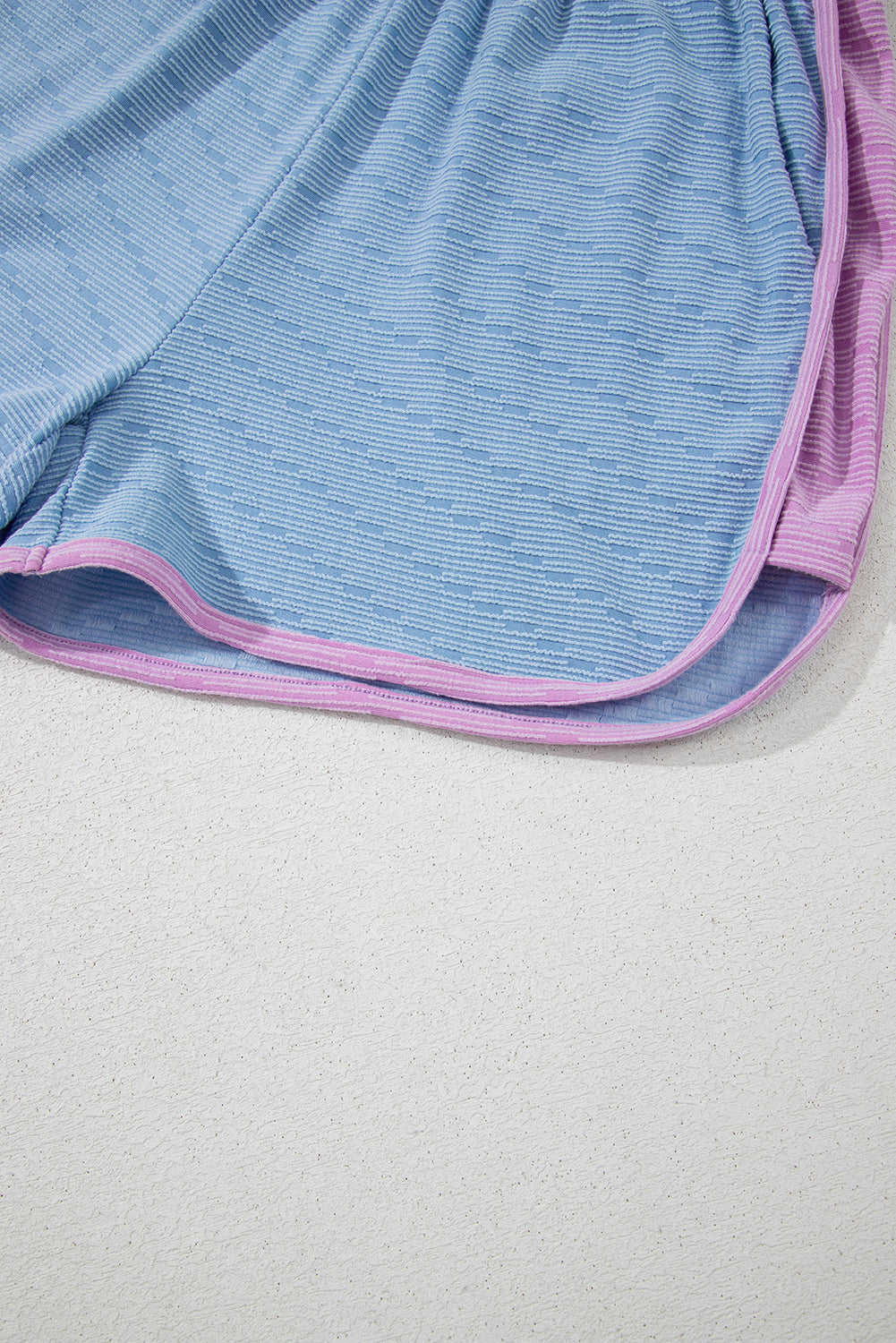 Beau Blue Corded Knit Contrast Trim Round Neck Cap Sleeve 2pcs Short Set