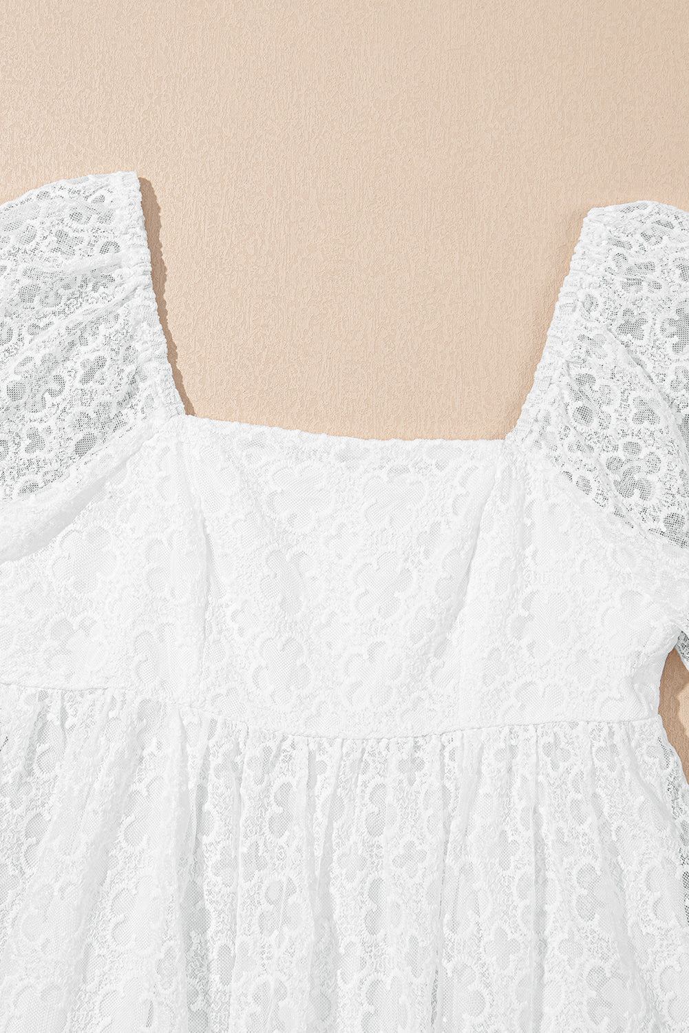White Floral Lace Puff Sleeve Empire Waist Mini Dress