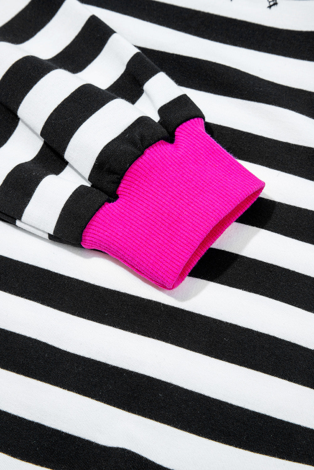 Black Stripe Contrast Ribbed Banding Long Sleeve Blouse Loose Shorts Set