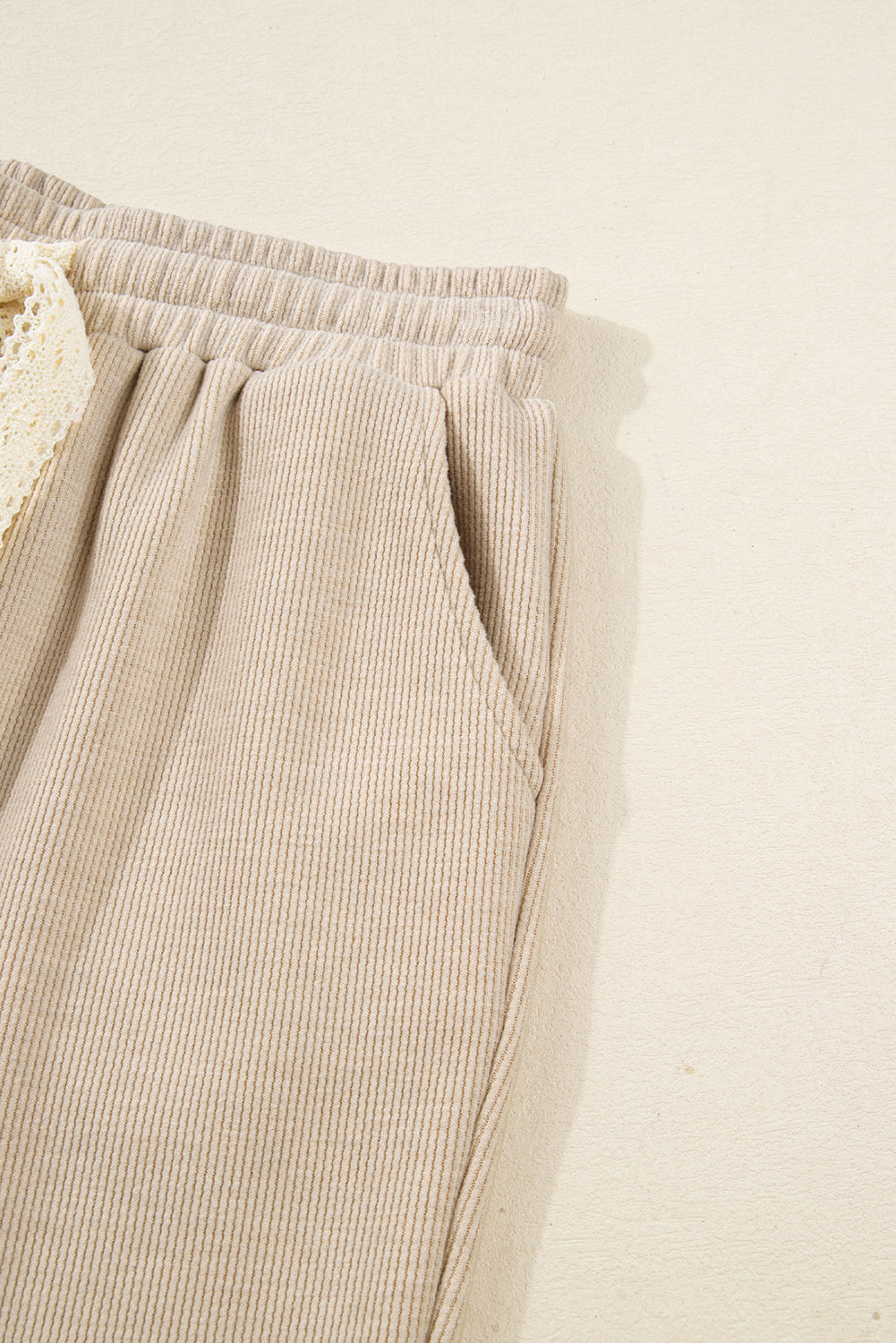 Jet Stream Lace Drawstring Pullover Hoodie and High Waist Pants Corduroy Suit