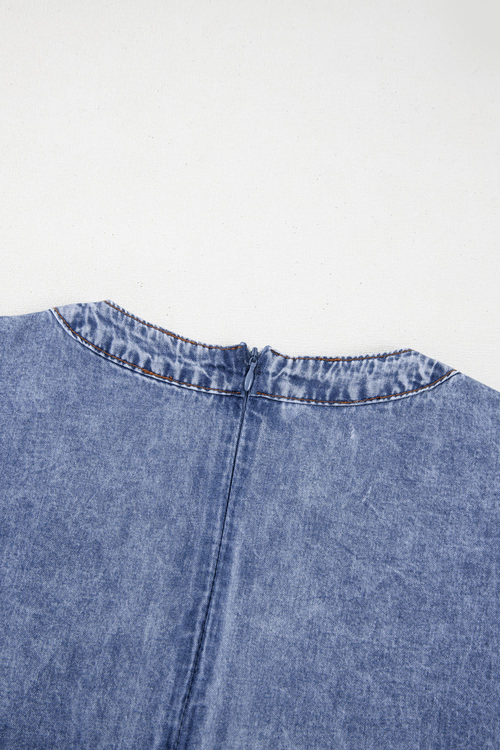 Beau Blue Tie V Neck Tucking Detail Short Sleeve Denim Shift Dress