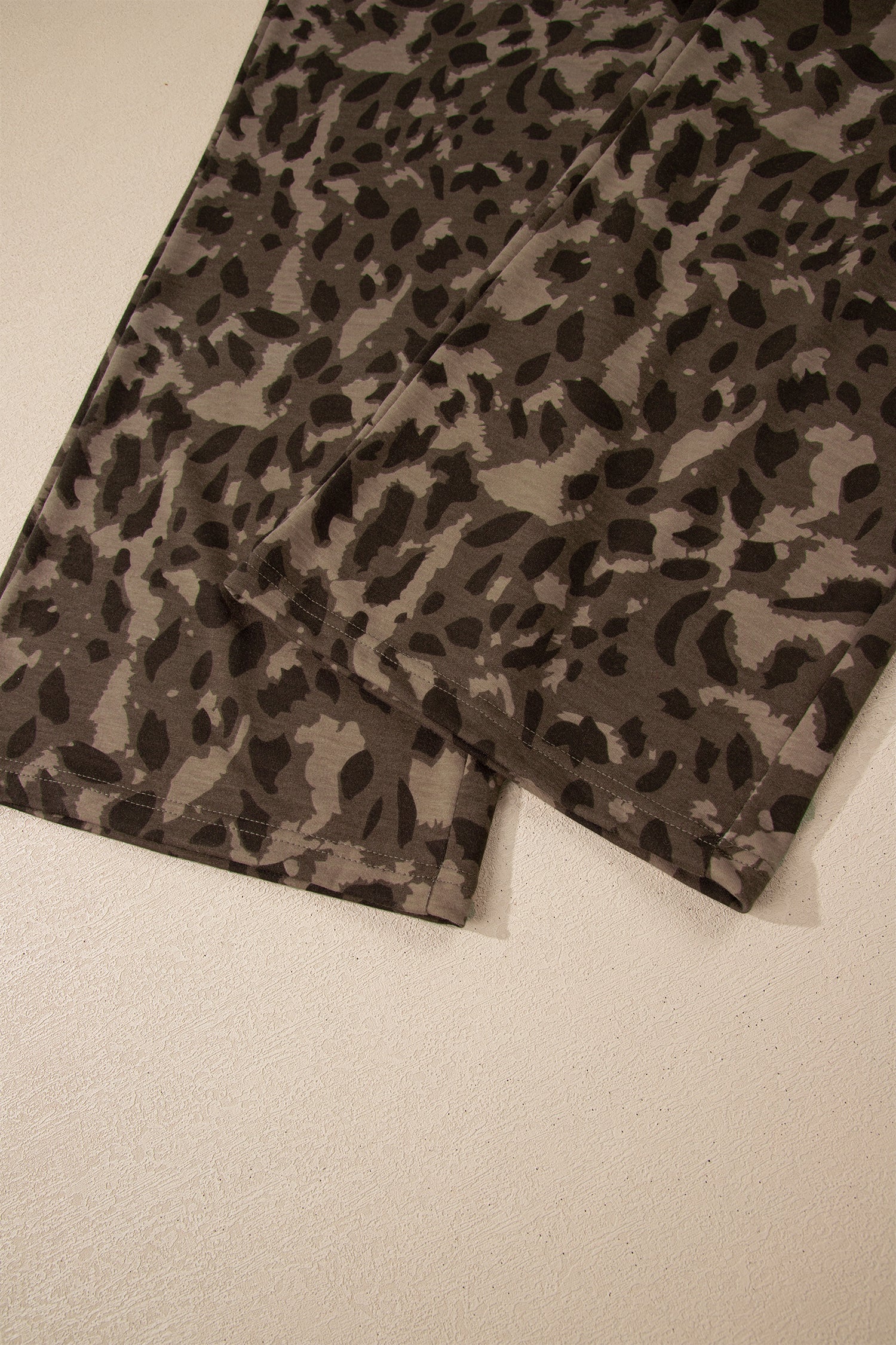 Brown Leopard Print Raw Seam Patchwork Pullover Drawstring Loose Pant Set