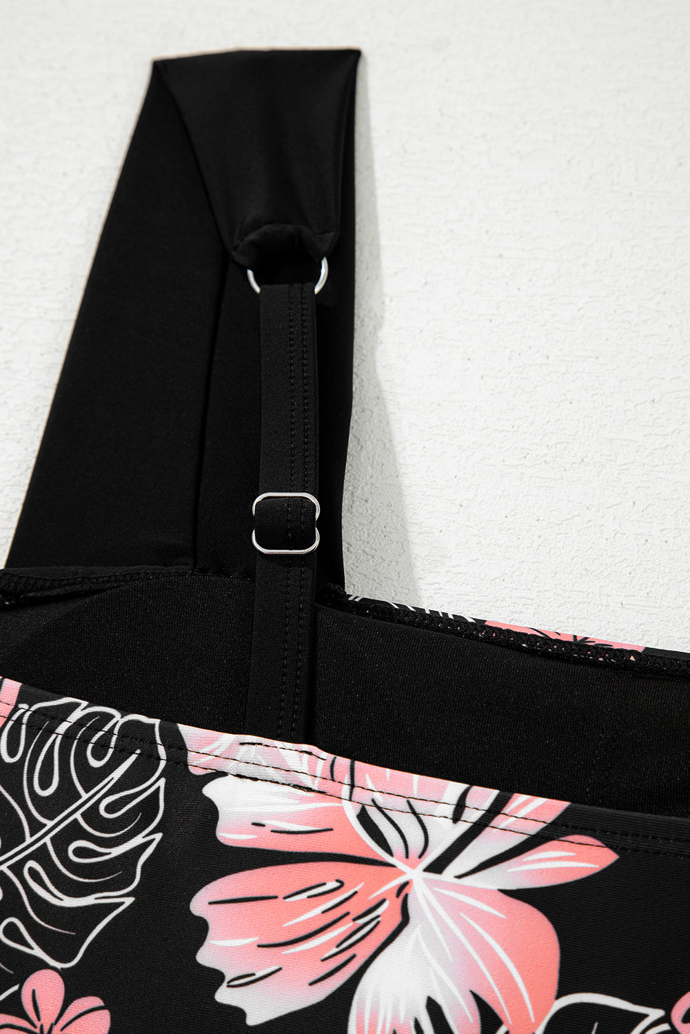 Black Floral Print Square Neck Ruched Tummy Control One Piece Swimsuit