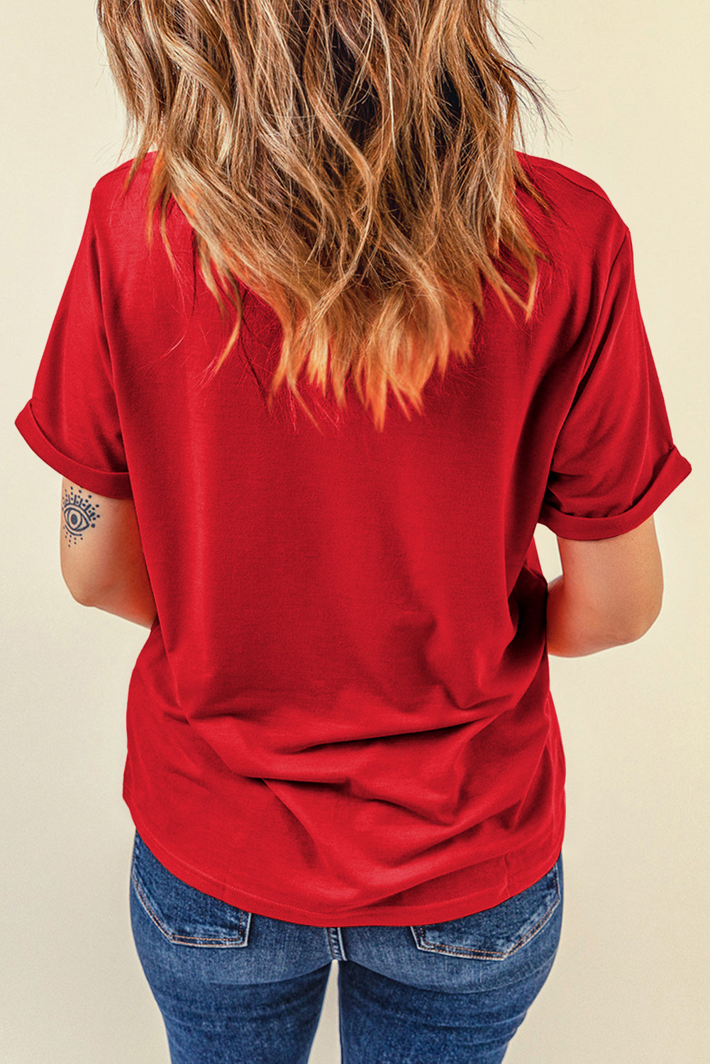 Red Sequined Christmas Nutcracker-man Graphic Cuffed Short Sleeve T Shirt