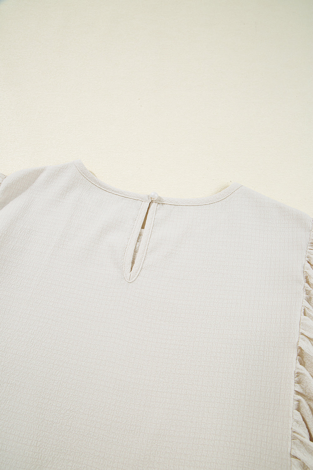 White Textured Ruffled Puff Sleeve Loose Dress