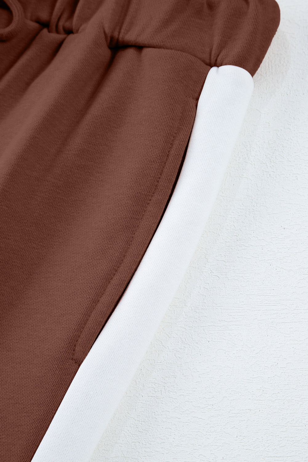 Chestnut Varsity Stripe Patchwork Puff Sleeve Pullover Drawstring Wide Leg Pant Set