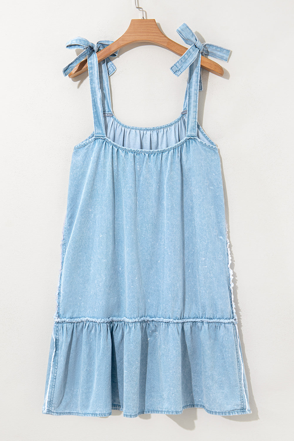 Beau Blue Washed Denim Tied Straps Sleeveless Mini Dress