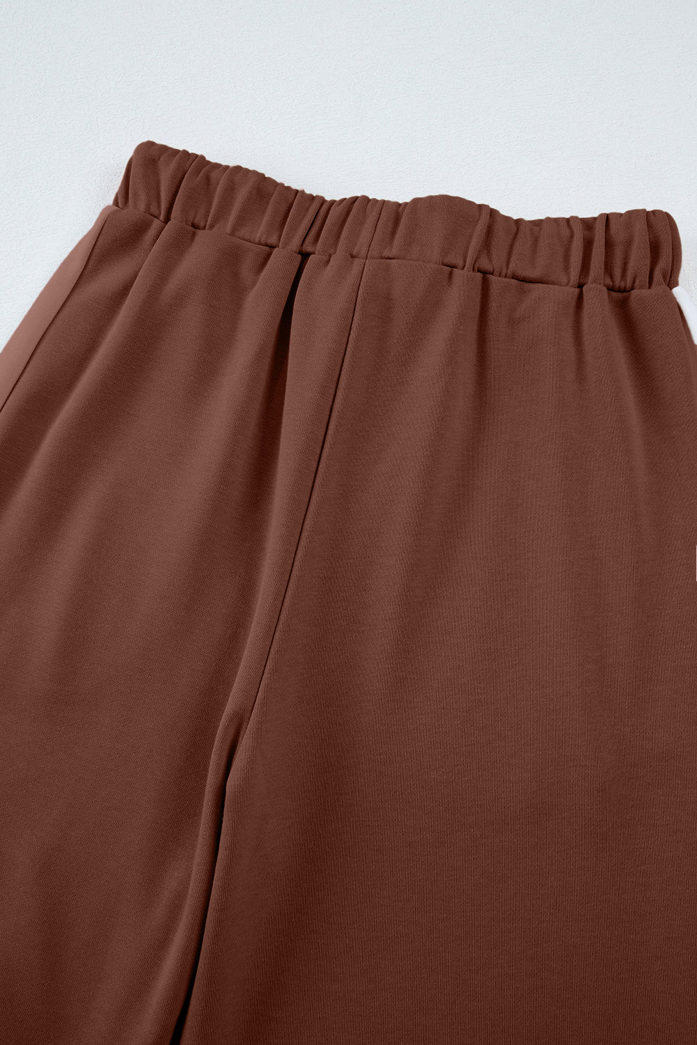 Chestnut Varsity Stripe Patchwork Puff Sleeve Pullover Drawstring Wide Leg Pant Set