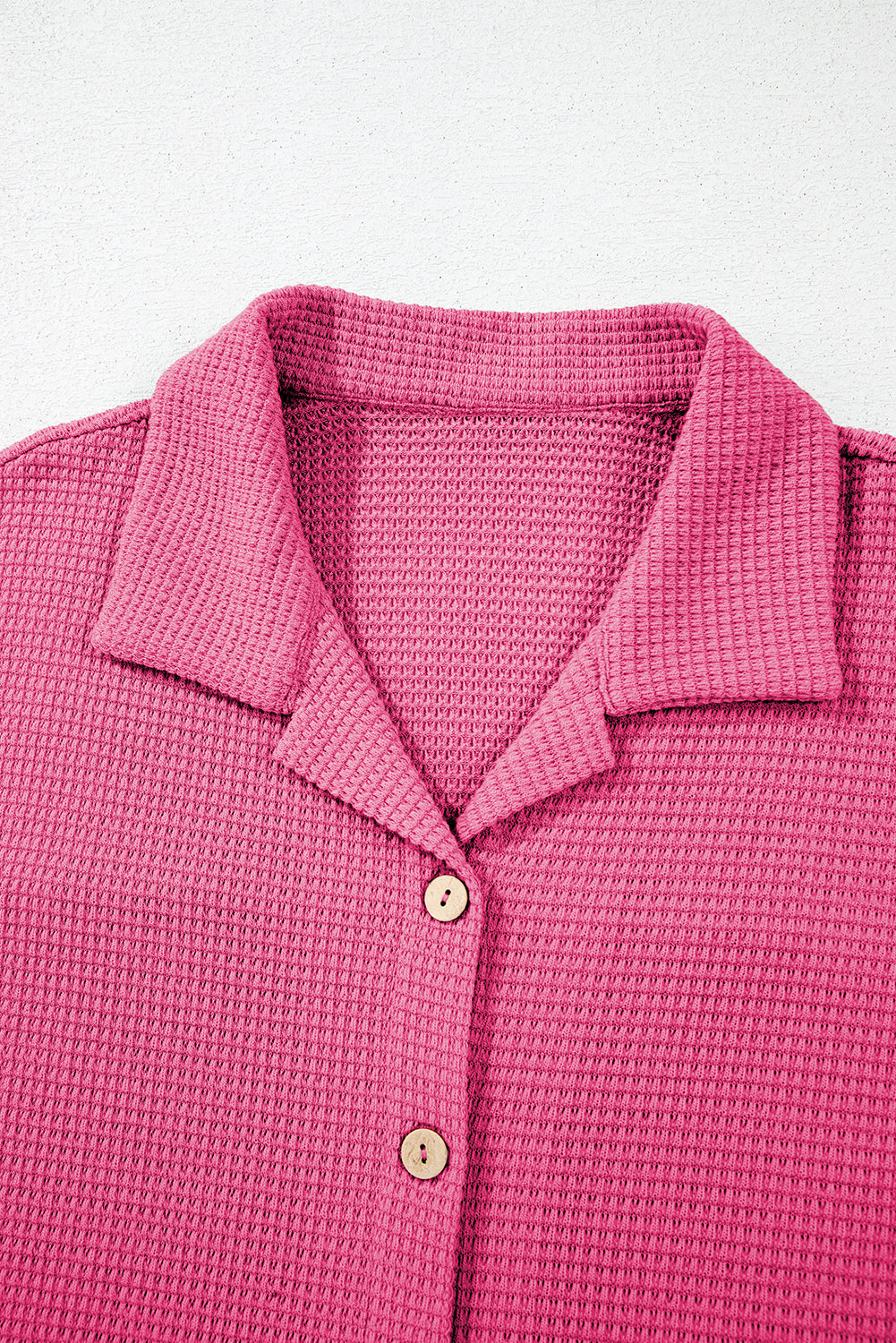 Rose Red Solid Color Textured Buttoned Shirt and Casual Pants Set