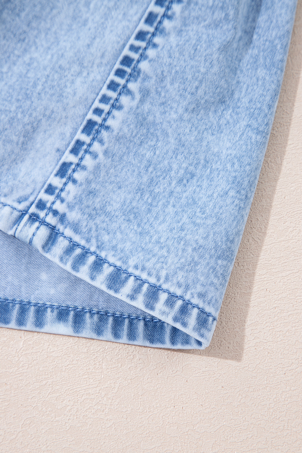Beau Blue Bow Detail Spaghetti Straps Ruffle Hem Denim Short Dress