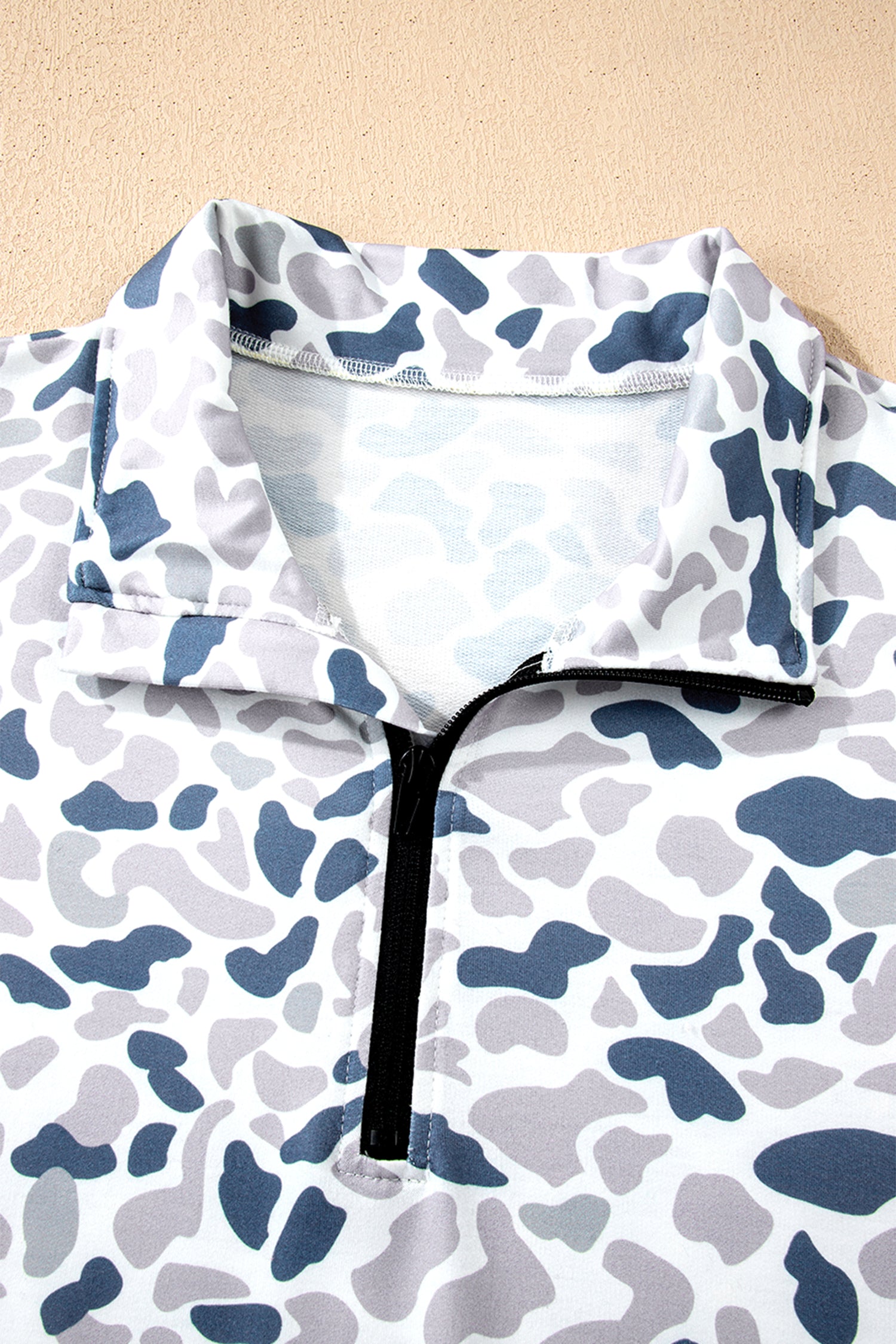 Multicolour Plus Camouflage Print Quarter Zip Kangaroo Pocket Pullover Sweatshirt