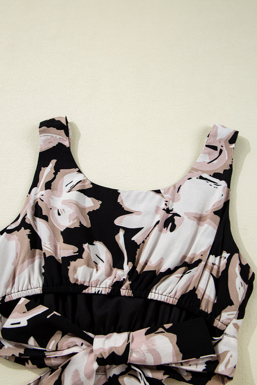 Black Floral Cutout Square Neck Knot Back Sleeveless Maxi Dress