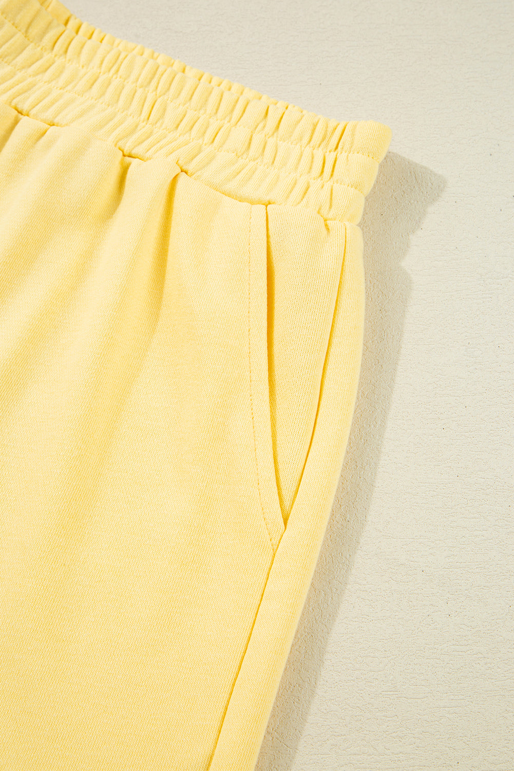 Yellow Color Block Patchwork Half Button Pullover and Shorts 2pcs Outfit