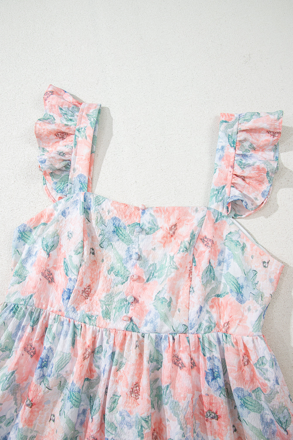 Pink Floral Print Square Neck Backless Long Dress with Slit