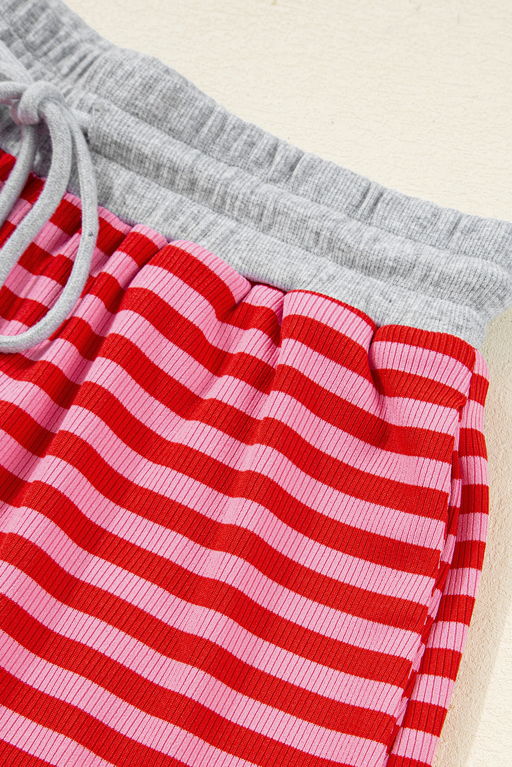 Red Stripe Drop Shoulder Baggy Pullover and Shorts Casual Set