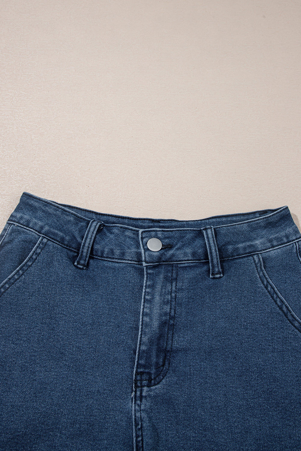 Sail Blue Scalloped Hemline Acid Wash High Waist Denim Shorts