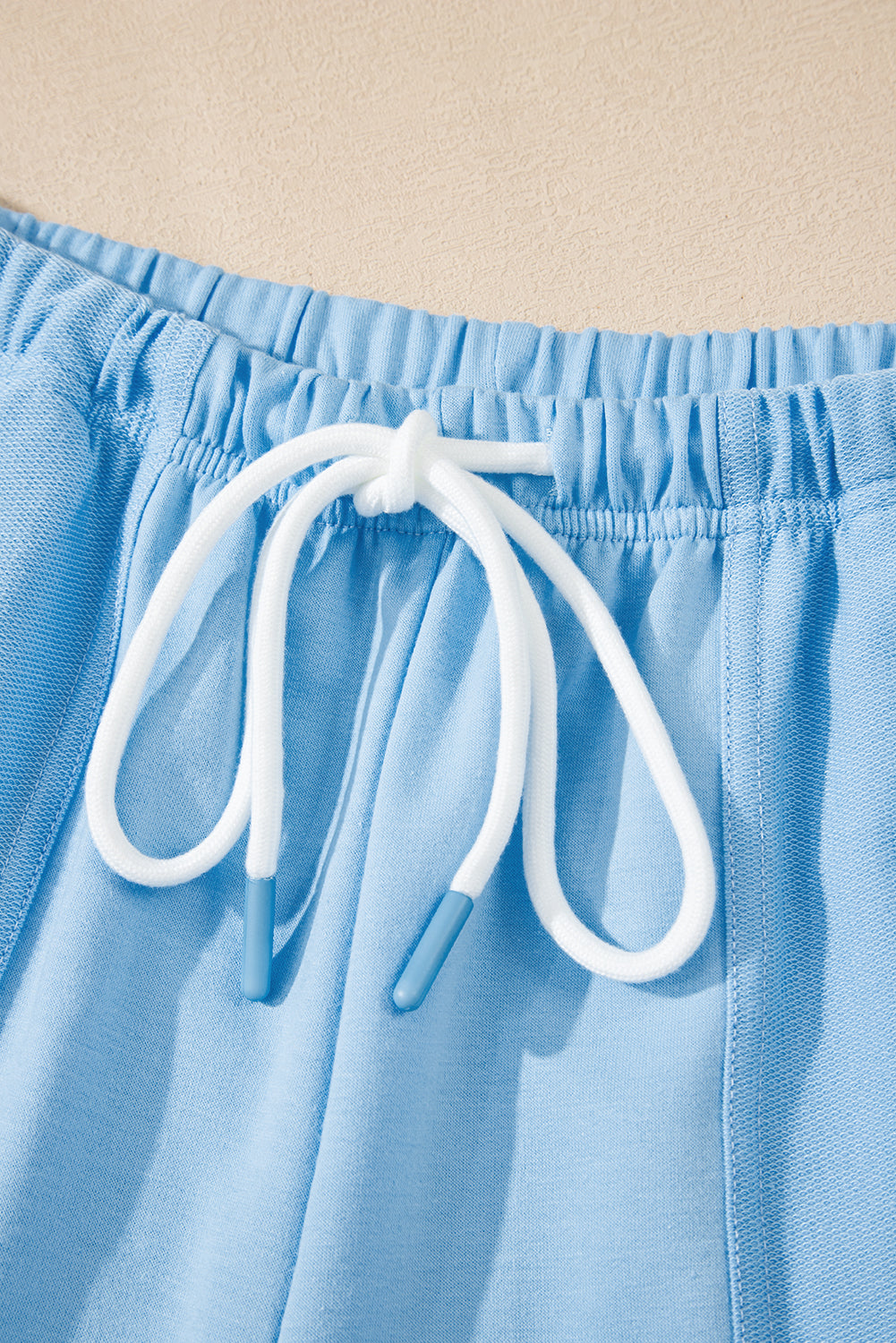 Myosotis V Neck Drop Shoulder Tee and Patchwork Drawstring Elastic Waistband Shorts Set