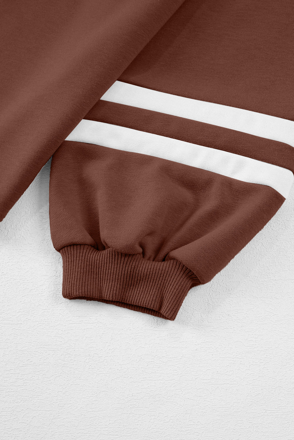 Chestnut Varsity Stripe Patchwork Puff Sleeve Pullover Drawstring Wide Leg Pant Set