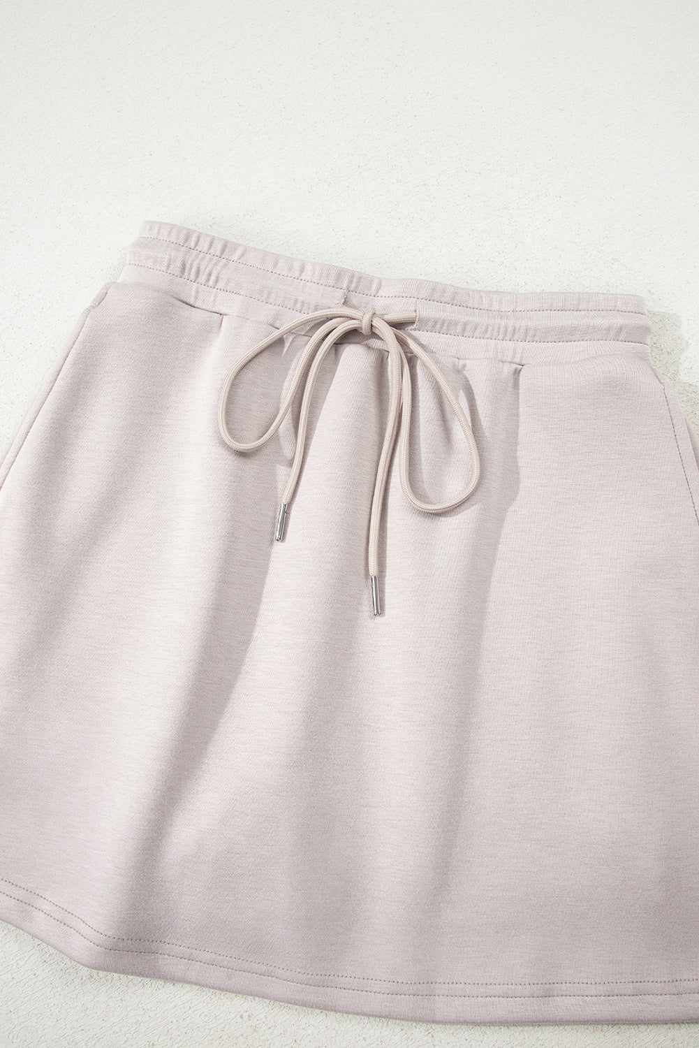Jet Stream Solid Color Drop Shoulder Pullover Drawstring Mini Skirt 2pcs Outfit