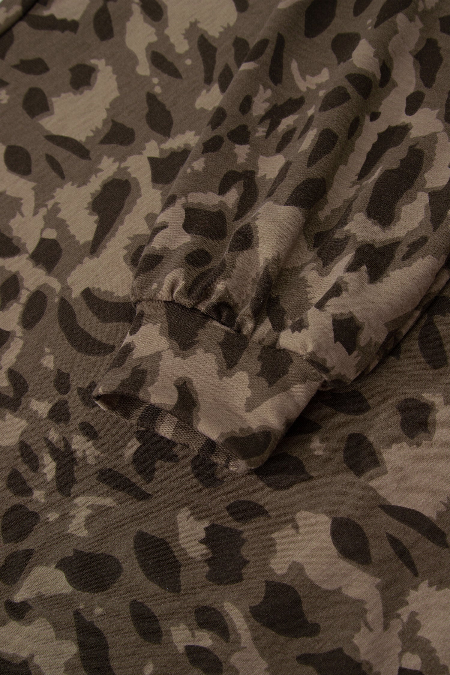 Brown Leopard Print Raw Seam Patchwork Pullover Drawstring Loose Pant Set