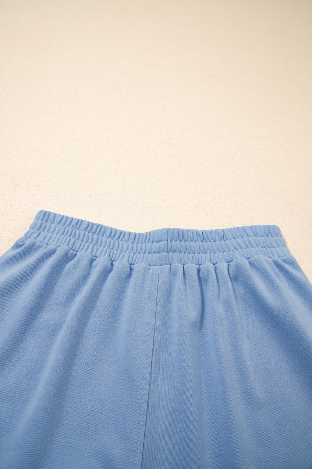Sky Blue Solid Color Contrast Textured Patchwork Raw Edge 2pcs Short Set