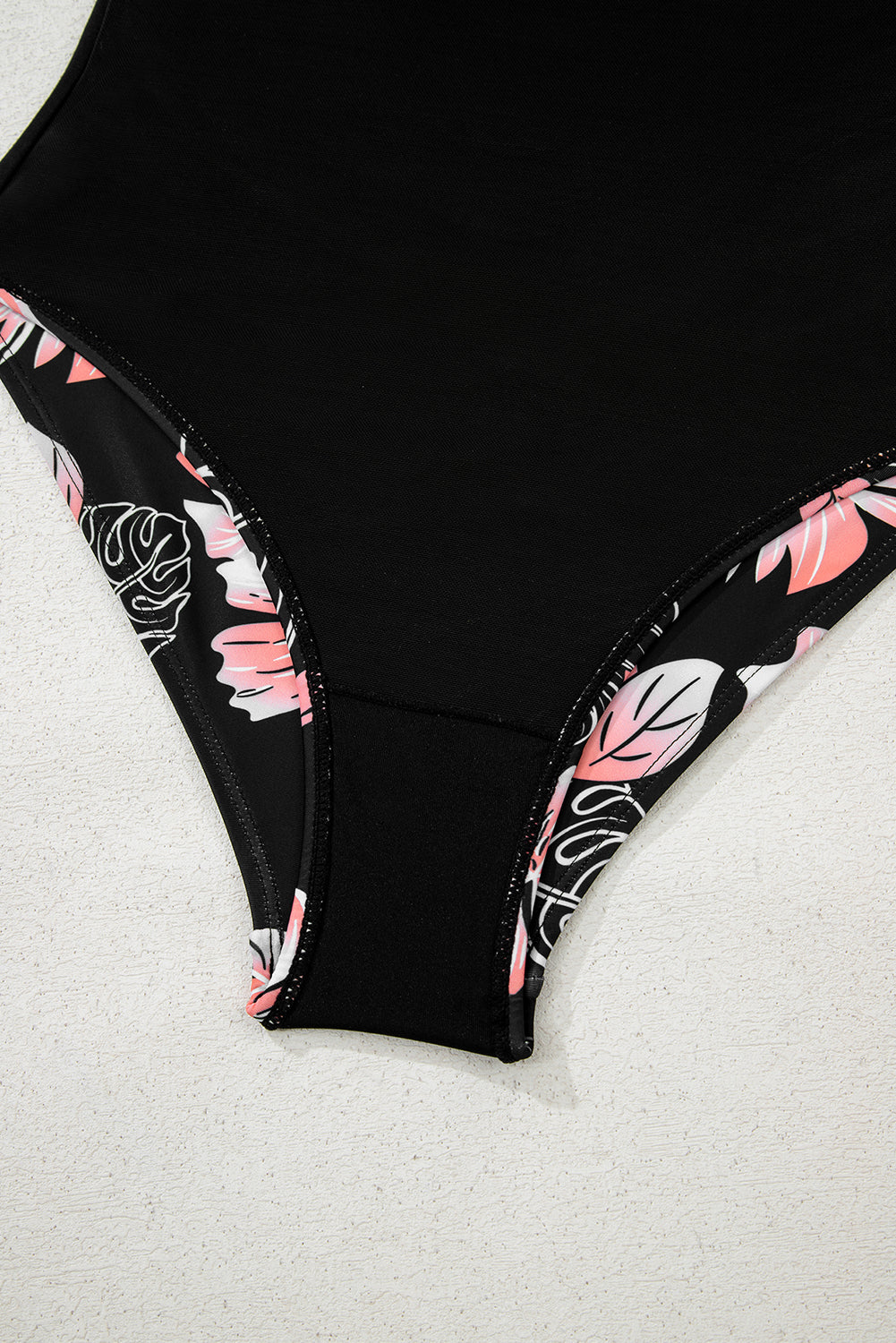 Black Floral Print Square Neck Ruched Tummy Control One Piece Swimsuit