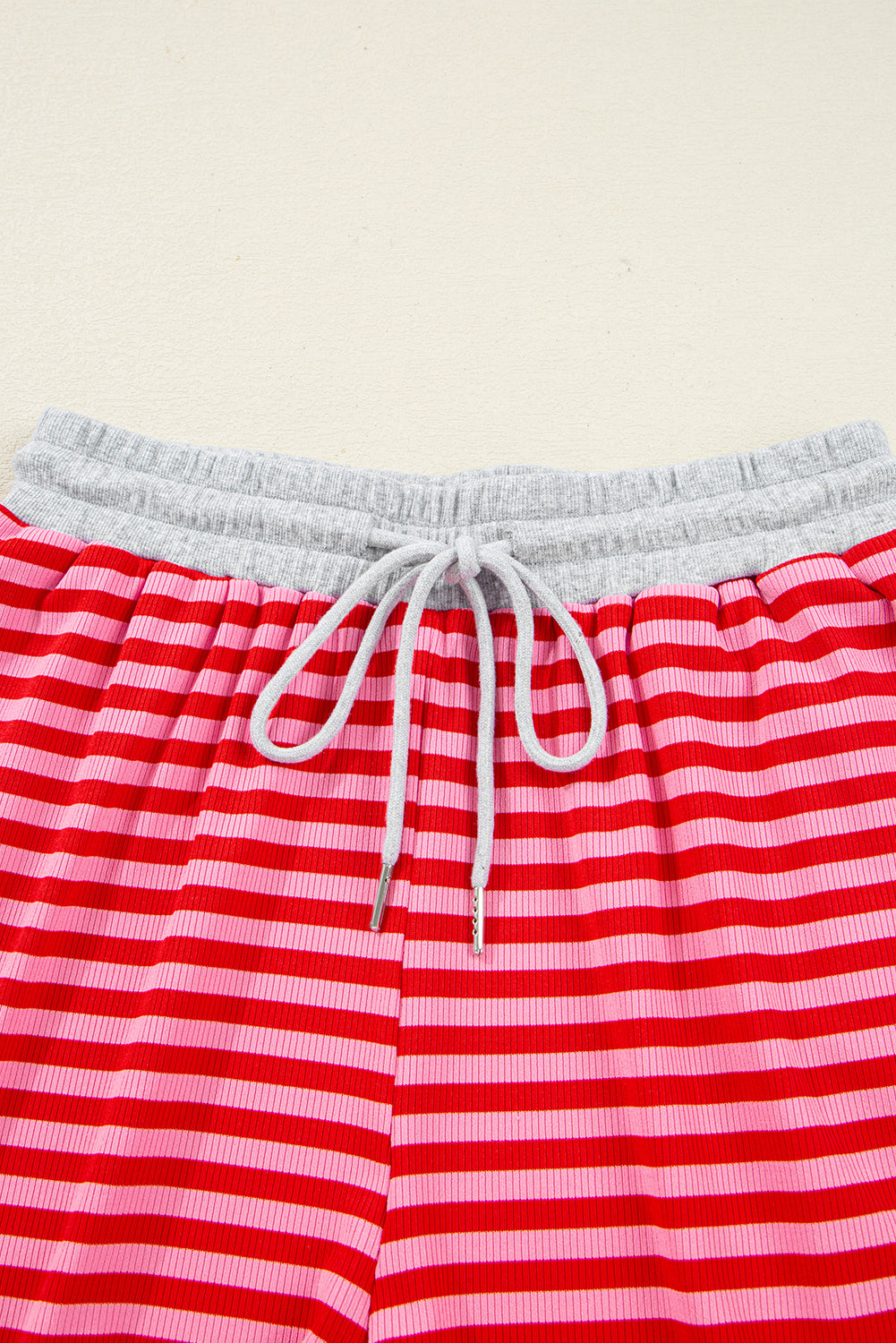 Red Stripe Drop Shoulder Baggy Pullover and Shorts Casual Set