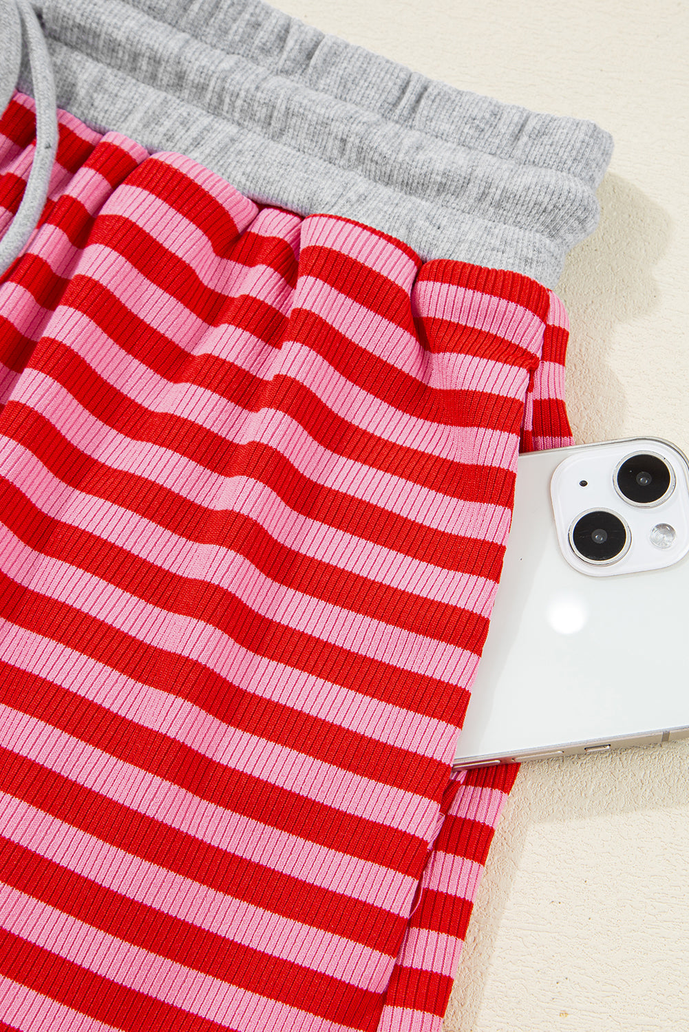 Red Stripe Drop Shoulder Baggy Pullover and Shorts Casual Set