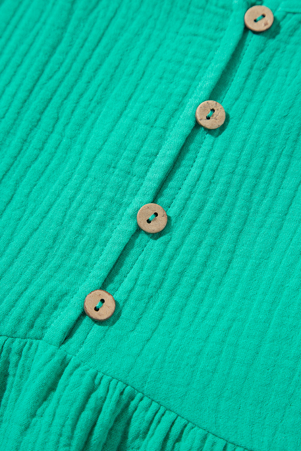 Sea Green Textured Buttoned Thin Strap Tiered Loose Fit Mini Dress