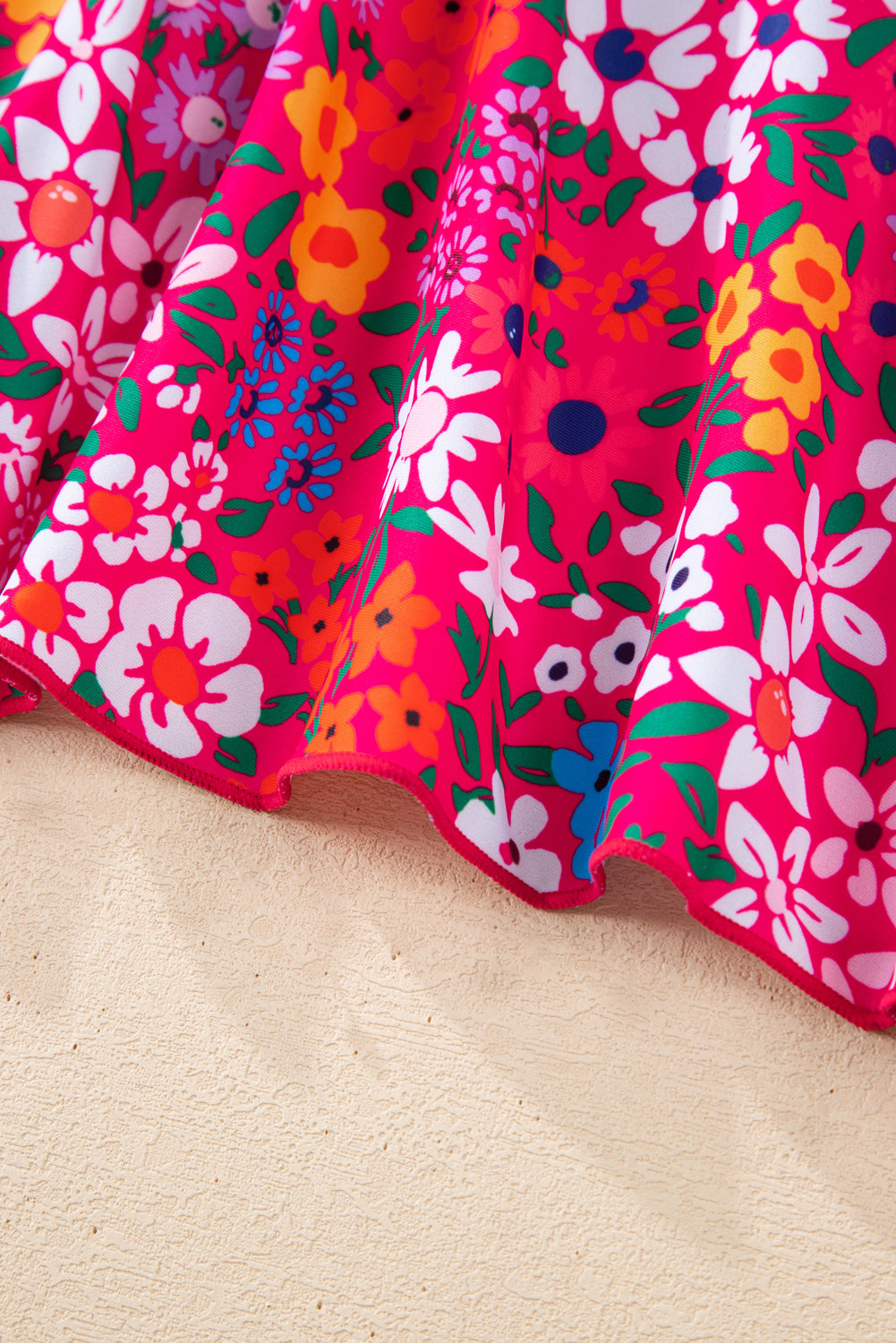 Rose Floral Print Ricrac Trim Spaghetti Strap One Piece Swim Dress