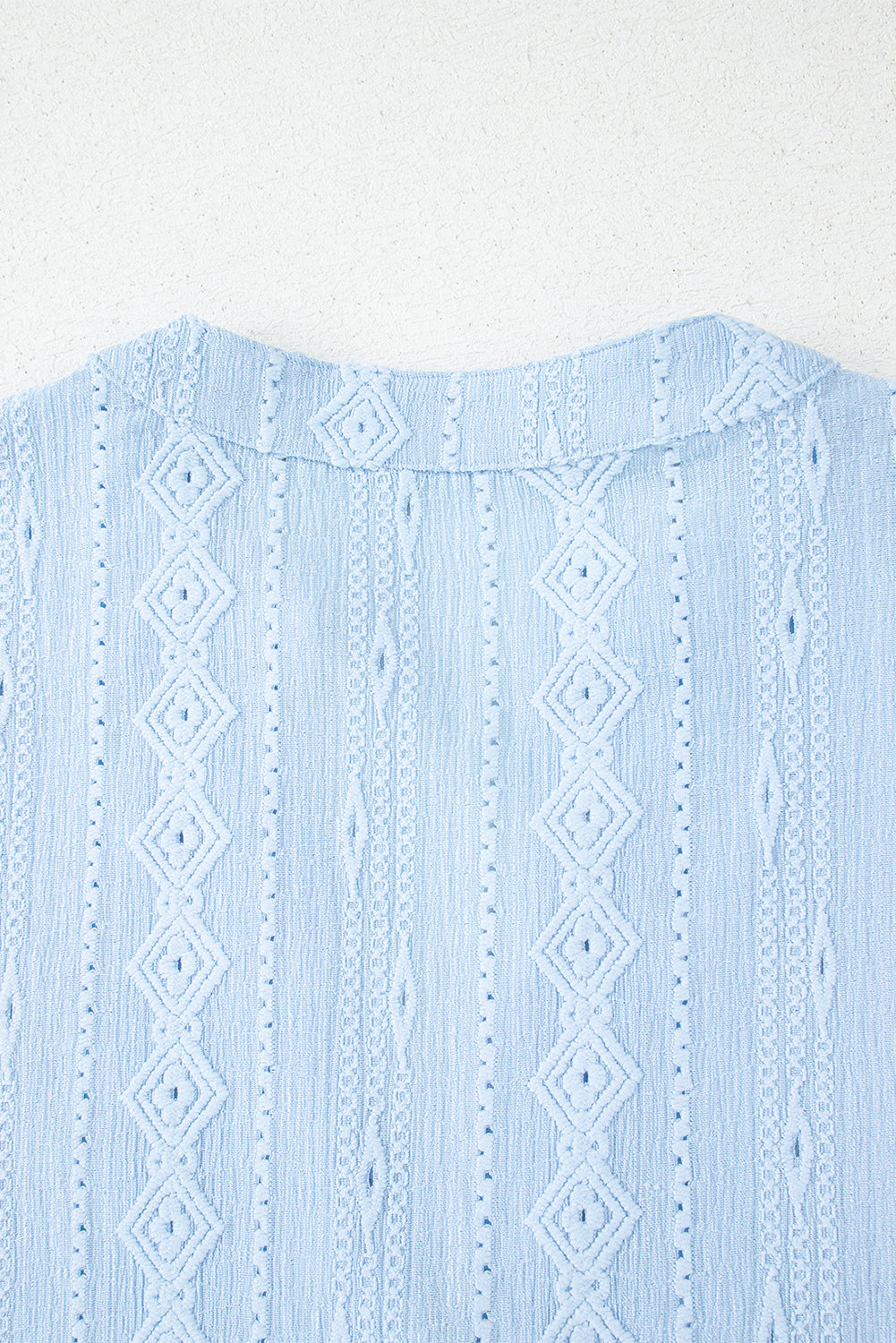 Beau Blue Jacquard Texture Flared Short Sleeve Notched Neck Mini Dress