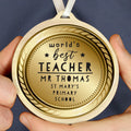 Personalised WorldÂs Best Teacher Round Wooden Medal