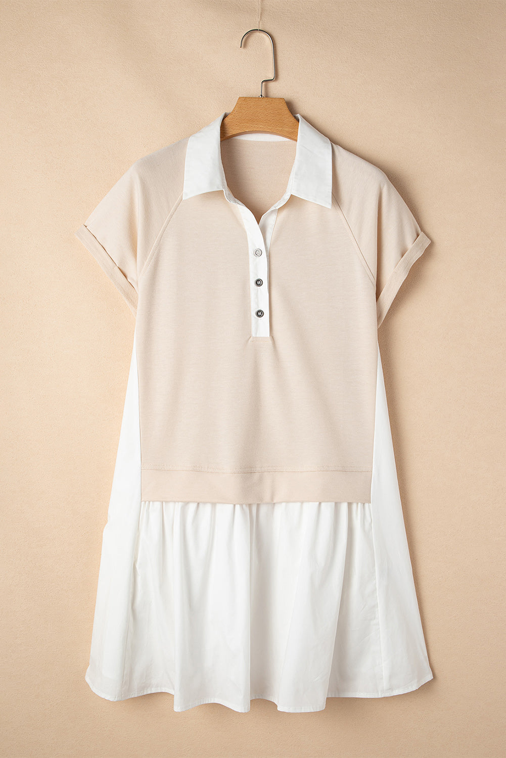 Jet Stream Shirt Collar Buttoned Patchwork Short Sleeve Mini Dress