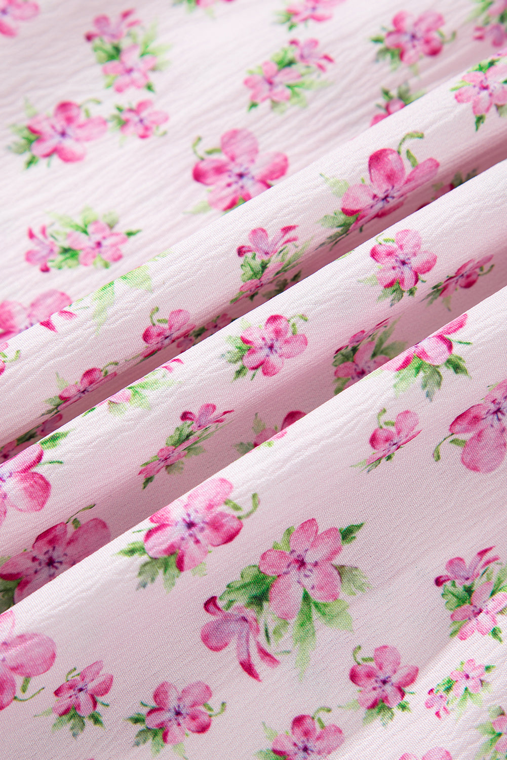 Pink Frilly Shirred Bodice Tiered Floral Maxi Dress