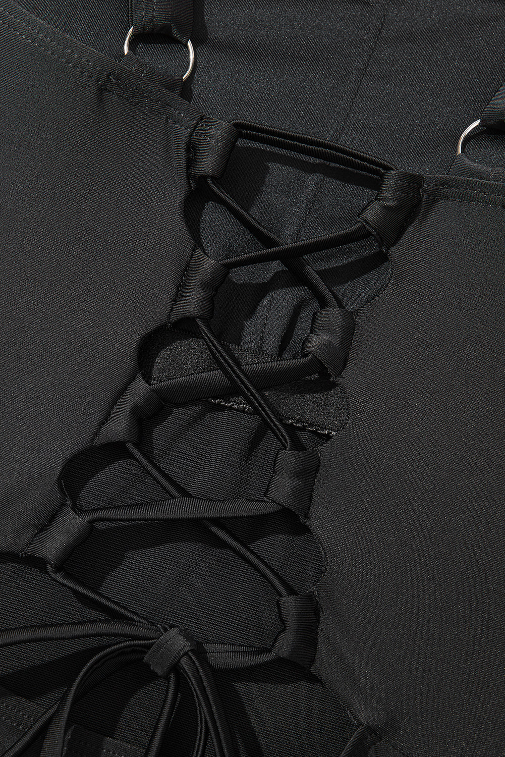 Black Solid Criss Cross Backless Square Neck One Piece Swimsuit
