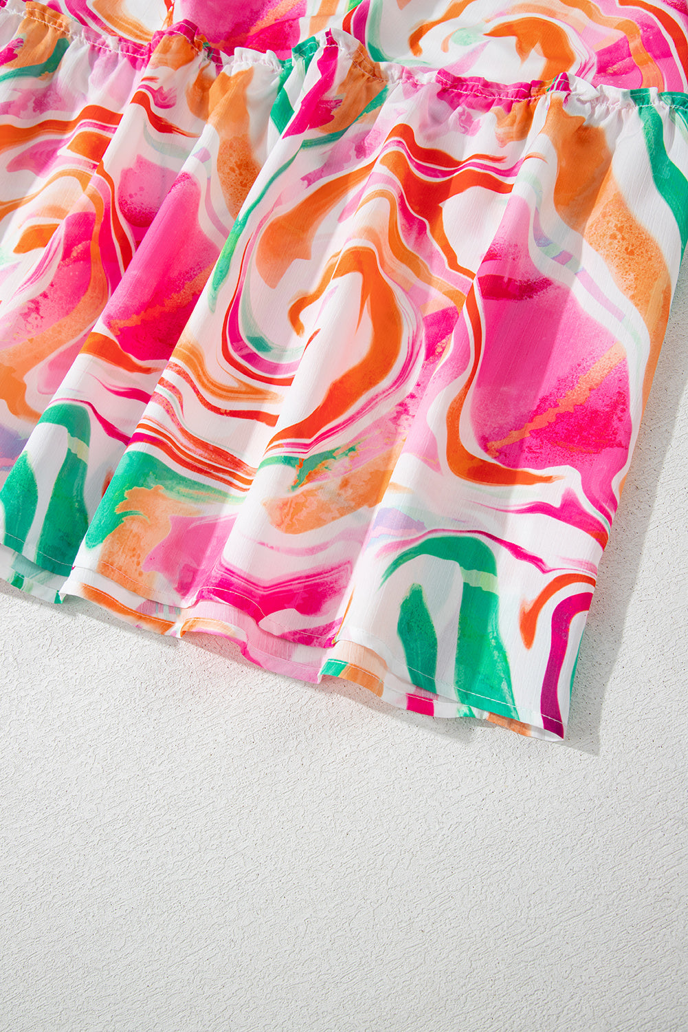 Pink Abstract Print Ruffled Sleeve Smocked Bust Maxi Dress