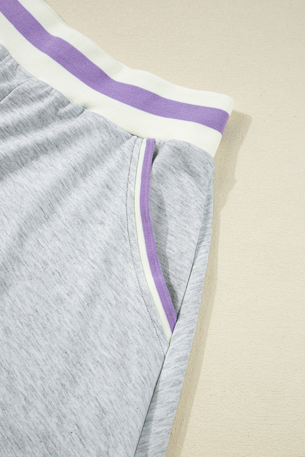 Light Grey Contrast Striped Bands Cropped Pullover and Athletic Short Set