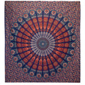 Double Cotton Bedspread + Wall Hanging - Peacock Mandala - Blue