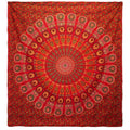 Double Cotton Bedspread + Wall Hanging - Peacock Mandala - Red